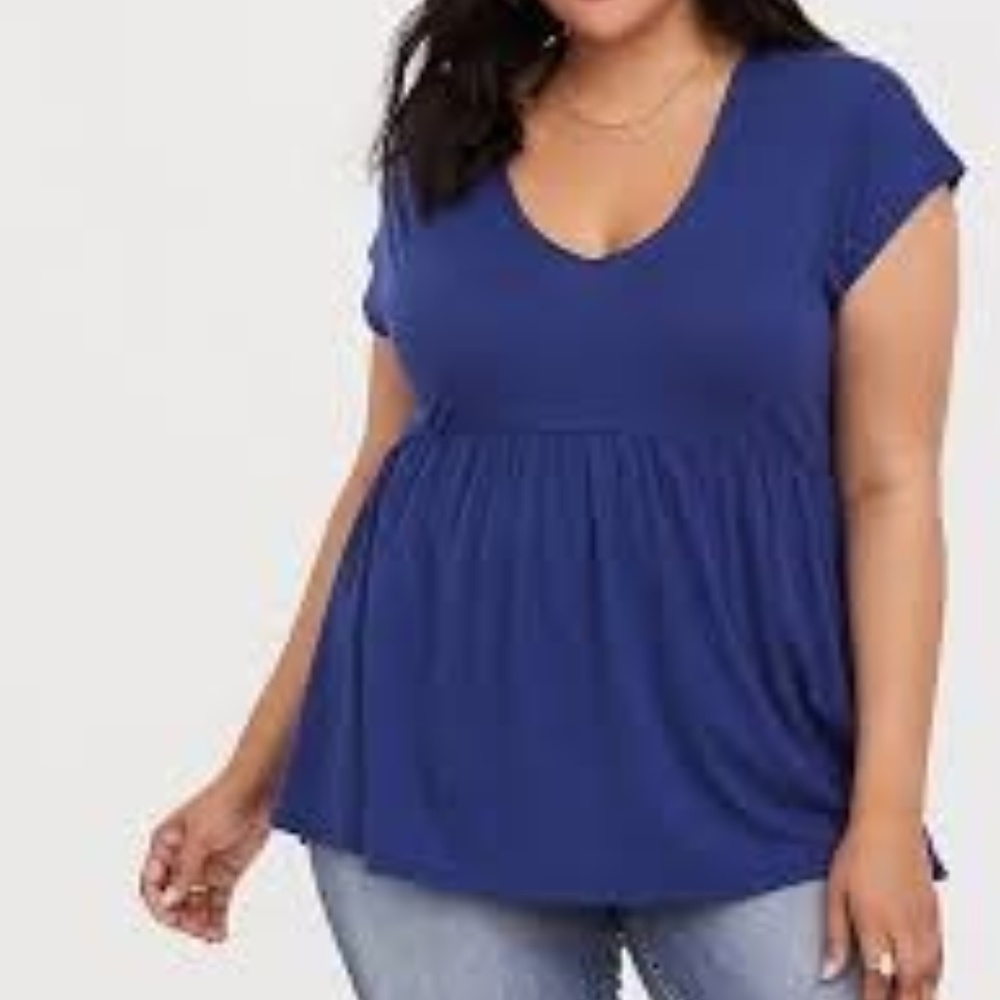 Torrid Plus Size 0 Blue Double-V Babydoll Tee